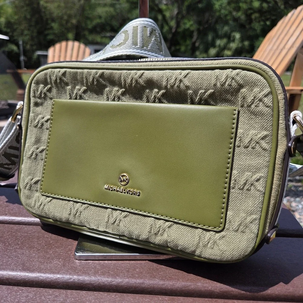 Michael Kors Maeve Logo Large East West Pocket Crossbody Smokey Olive Green - Picture 3 of 14